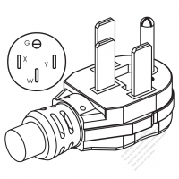 USA/Canada NEMA 14-50P 50AMP, 3 P/ 4 Wire Grounding, Elbow AC Plug, 125V/250V