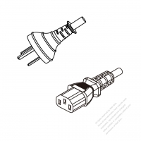 China 3-Pin Plug To IEC 320 C13 AC Power Cord Set Molding (PVC) 1 M (1000mm) Black (60227 IEC 53 3*0.75mmSQ )