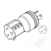 Adapter Plug, NEMA L6-20P Twist Locking to NEMA 6-20R, 2 P, 3 Wire Grounding, 3 to 3-Pin 20A to 15A/20A 250V