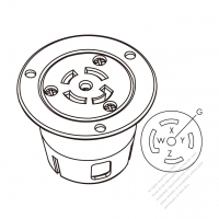 USA/Canada Locking Flanged Outlet NEMA L21-30R, 4 P 5 Wire Grounding 30A 3ØY 120V/208V