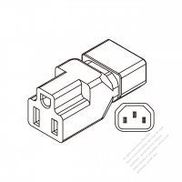 Adapter Plug, IEC 320 Sheet E inlet to NEMA 5-15R, 2 P, 3 Wire Grounding, 3 to 3-Pin 10A 125V