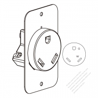 USA/Canada Flush Mount Receptacle NEMA TT-30R, 2 P 3 Wire Grounding 30A 120V