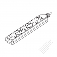 China Type Power Strip 3-Pin Outlet x 5 & ON/OFF 10A 250V