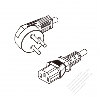 Israel 3-Pin Angle Plug To IEC 320 C13 AC Power Cord Set Molding (PVC) 1 M (1000mm) Black ( H05VV-F 3G 0.75mm2 )