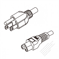 Taiwan 3-Pin Plug To IEC 320 C5 AC Power Cord Set Molding (PVC) 0.5M (500mm) Black (VCTF 3X0.75MM Round )