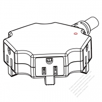 USA/Canada Octopus connector (NEMA 5-15R) Multi-outlet Connectors Straight Blade 4 outlets, 2 P, 3 Wire Grounding , 15A 125V