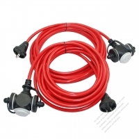 Taiwan 2 Pin Locking Cord NEMA 1-15P Plug /1-15R Receptacle x 3（1.25MMSQ）Red 5M or 10M (16.4 or 32.8FT)