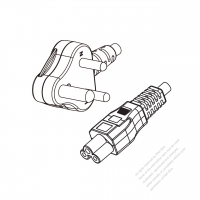 South Africa 3-Pin Angle Type Plug to IEC 320 C5 Power Cord Set (PVC) 1.8M (1800mm) Black  (H05VV-F 3G 0.75MM2 )