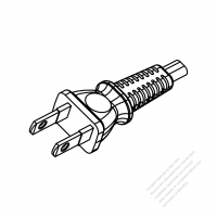 Japan 2-Pin Semi-Insulation Plug/Cable End Cut AC Power Cord - Molding PVC 1.8M (1800mm) Black  (60227 IEC 52 2X 0.75mm2 )