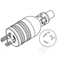 USA/Canada NEMA L7-15P Twist Locking AC Plug, 2 P/ 3 Wire Grounding 15A 277