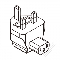 Adapter Plug, UK Angle Type to IEC 320 C13 Female Connector 3 to 3-Pin 10A 250V