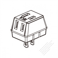 Taiwan Power Tap (90º Rotary pin) 2-pin, 3 outlets