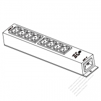 IEC 320 Power Strip C14 inlet x 1, Sheet F Outlet x 8, 3-Pin 10A 250V