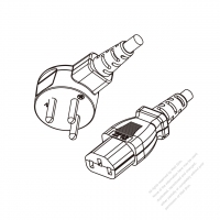 Israel 3-Pin Angle Type Plug to IEC 320 C13 Power Cord Set (PVC) 1.8M (1800mm) Black  (H05VV-F 3G 0.75mm² )