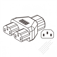Adapter Plug, IEC 320 Sheet E Inlet to IEC 320 C13 x 2, 3 to 3-Pin