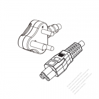 South Africa 3-Pin Angle Type Plug to IEC 320 C5 Power cord set (HF - Halogen free) 1.8M (1800mm) Black (H03Z1Z1-F 3X0.75MM )