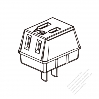 China Power Tap (90º Rotary pin) 2-pin, 3 outlets