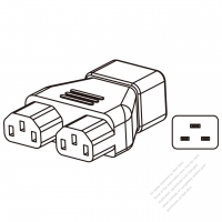 Adapter Plug, IEC 320 Sheet I Inlet to IEC 320 C13 x 2, 3 to 3-Pin