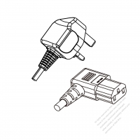 UK 3-Pin Plug to IEC 320 C13 Right Angle Power cord set (HF - Halogen free) 1.8M (1800mm) Black (H05Z1Z1-F 3X0.75MM )