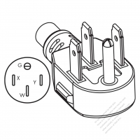 USA/Canada NEMA 14-50P 50AMP, 3 P/ 4 Wire Grounding, Elbow AC Plug, 125V/250V