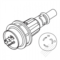 USA/Canada Marine shore AC Plug, NEMA L7-15P Twist Locking, 2 P/ 3 Wire Grounding 15A 277V