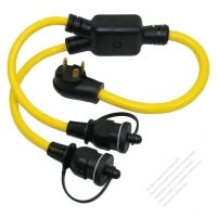 USA 3Pin Locking Y Adapter Cord 1 to 2, TT-30P Plug to NEMA 5-15R Receptacle x 2, Yellow 3 FT (0.9M)