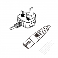 UK 3-Pin Plug to IEC 320 C7 Power cord set (HF - Halogen free) 1.8M (1800mm) Black (H03Z1Z1H2-F 2X0.75MM )