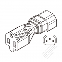 Adapter Plug, IEC 320 Sheet E inlet to NEMA 5-15R, 2 P, 3 Wire Grounding, 3 to 3-Pin 10A 125V