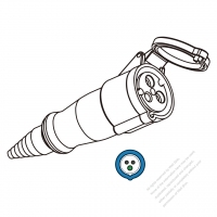 IEC 309 Connector 3-Pin 2P 3W, IP 44 Splash proof Connector (6H) 32A 250V