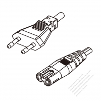 Israel 2-Pin Plug To IEC 320 C7 AC Power Cord Set Molding (PVC) 1.8M (1800mm) Black ( H05VVH2-F 2X 0.75mm2 )