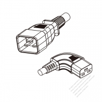 US/Canada 3-Pin IEC 320 Sheet I Plug to IEC 320 C19 Right Angle Power Cord Set (PVC) 1.8M (1800mm) Black  (SJT 16/3C/105C  )