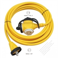 Japan 2 Pin Locking Cord NEMA 1-15P Plug /1-15R Receptacle x 3（2.0MMSQ）Yellow 5M or 10M (16.4 or 32.8FT)