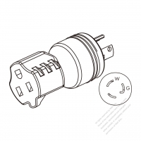 Adapter Plug, NEMA L5-15P Twist Locking to 5-15R, 2 P, 3 Wire Grounding, 3 to 3-Pin 15A 125V