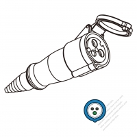 IEC 309 Connector 3-Pin 2P 3W, IP 44 Splash proof Connector (6H) 16A 250V