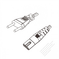 Switzerland 2-Pin Plug to IEC 320 C7 Power Cord Set (PVC) 1.8M (1800mm) Black  (H03VVH2-F 2X0.75MM )