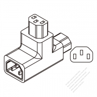 Adapter Plug, IEC 320 Sheet E Inlet to IEC 320 C13 x 2, 3 to 3-Pin