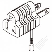 Adapter Plug, US NEMA 1-15P plug to 5-15R Connector, 2 to 3-Pin