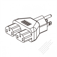 Adapter Plug, NEMA 5-15P to IEC 320 C13 x 2, 3 to 3-Pin