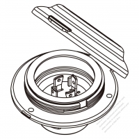 USA/Canada Locking Flanged Inlet NEMA L15-30P, 3 P 4 Wire Grounding 30A 3Ø 250V