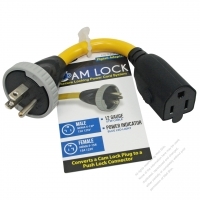 Japan Locking Cord 3Pin, NEMA 5-15P Plug to 5-15R Receptacle (2.0MMSQ X 3G) Yellow 0.3M (0.98 FT)