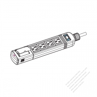 USA/ Canada Type Power Strip NEMA 5-15R outlet x 4, USB x 1 & Battery Charger 3-Pin 15A 125V