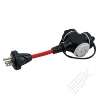 Taiwan 1 To 3 Locking Cord 3-Pin, NEMA 5-15P Plug to 1-15R Receptacle x 3 Red 0.3M (0.98 FT)