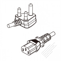 South Africa 3-Pin Angle Plug To IEC 320 C13 AC Power Cord Set Molding (PVC) 1.8M (1800mm) Black ( H05VV-F 3G 0.75mm2 )