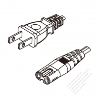 Taiwan 2-Pin Plug To IEC 320 C7 AC Power Cord Set Molding (PVC) 1.8M (1800mm) Black (VFF 2X 0.75mm2 Flat )