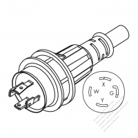 USA/Canada Marine shore AC Plug, NEMA L14-30P Twist Locking, 3 P/ 4 Wire Grounding 30A 3Ø 250V