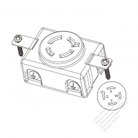 USA/Canada Locking Single Flush Receptacle NEMA L14-20R, 3 P 4 Wire Grounding 20A 125V/250V