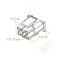 Plastic Housing 27.43mm x 16.51mm, 6*R 1.28 m 6-Pin