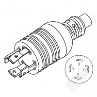 USA/Canada NEMA L15-30P Twist Locking AC Plug, 3 P/ 4 Wire Grounding 30A, 3Ø 250V