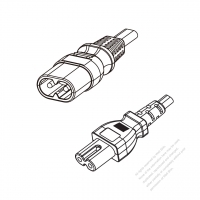 US/Canada 2-Pin IEC 320 Sheet C Plug to IEC 320 C7 Power Cord Set (PVC) 1.8M (1800mm) Black  (SPT-2    18/2C/105C )