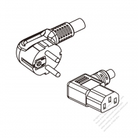 Europe 3-Pin Angle Plug To IEC 320 C13 (Left Angle) AC Power Cord Set Molding (PVC) 1.8M (1800mm) Black ( H05VV-F 3G 0.75mm2 )